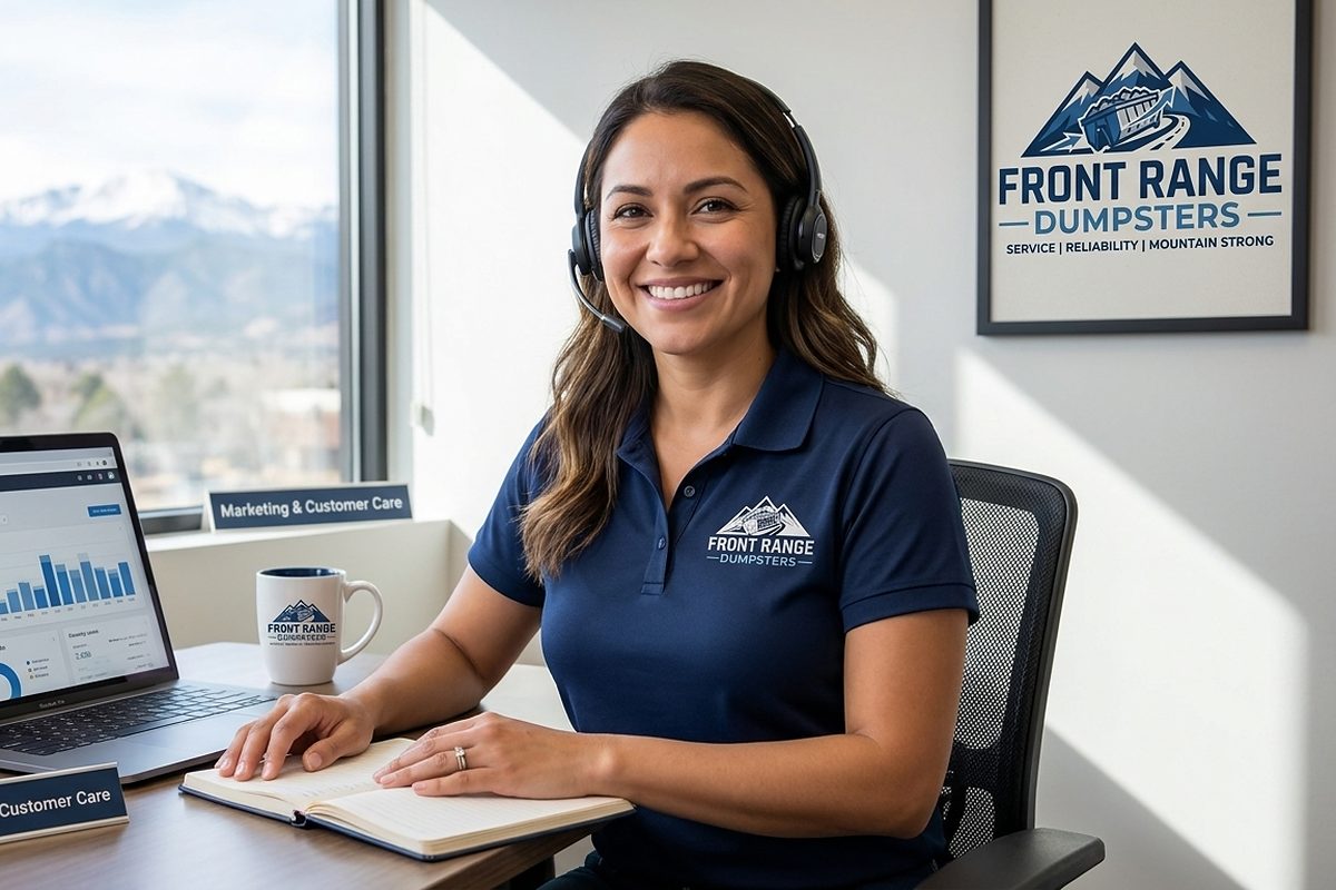 Tania of Front Range Dumpsters taking a customer call