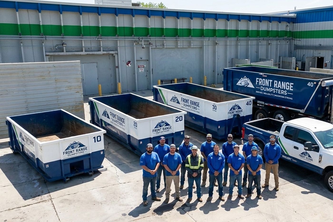 Front Range Dumpsters 10, 20, 30 and 40-yard roll-off containers with a roll-off truck