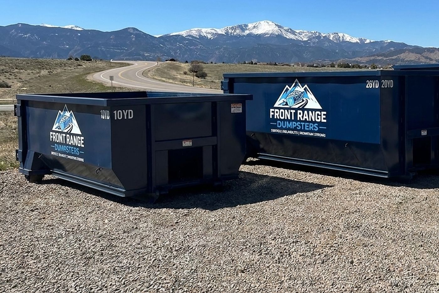 A Front Range Dumpsters roll-off container ready for a yard clean-up